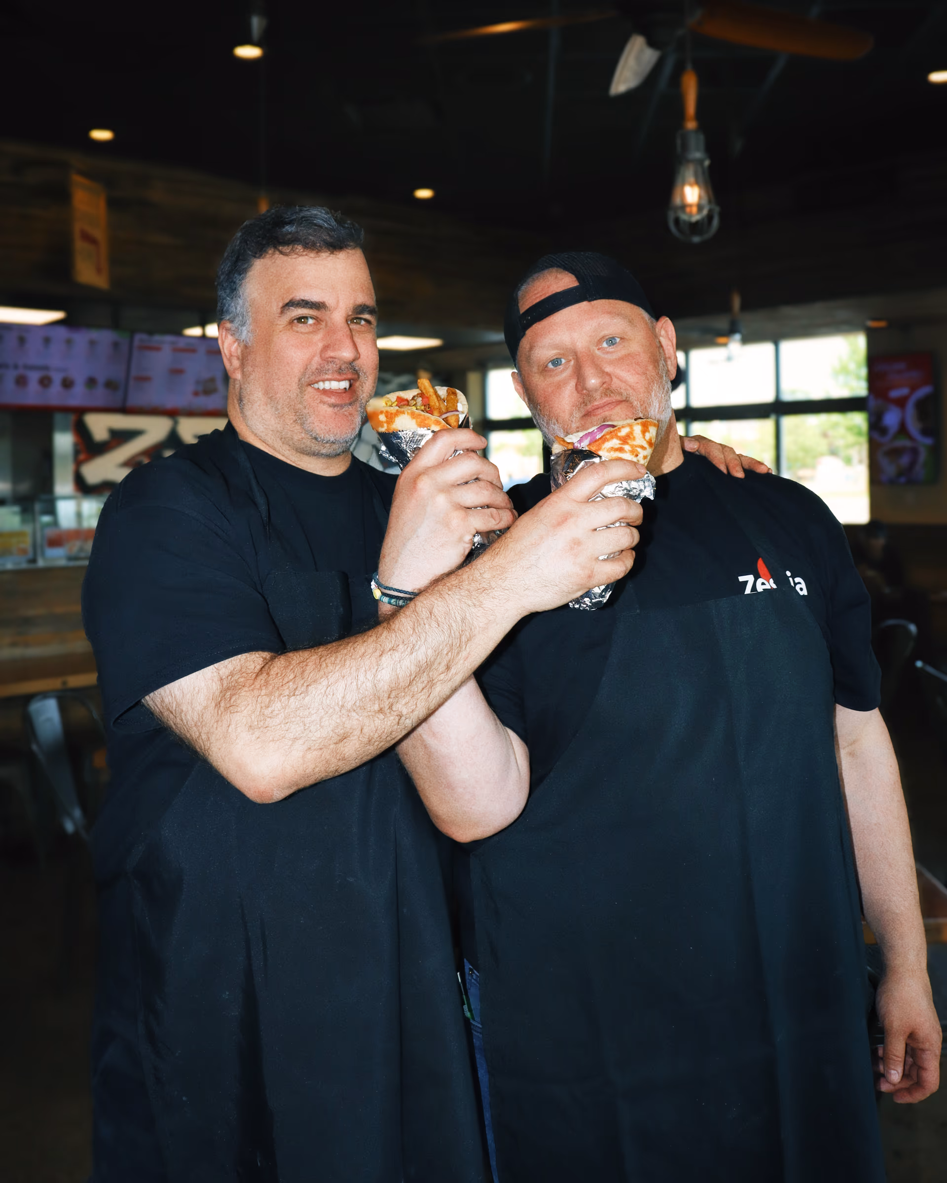 A Zestia gyro, mid-bite